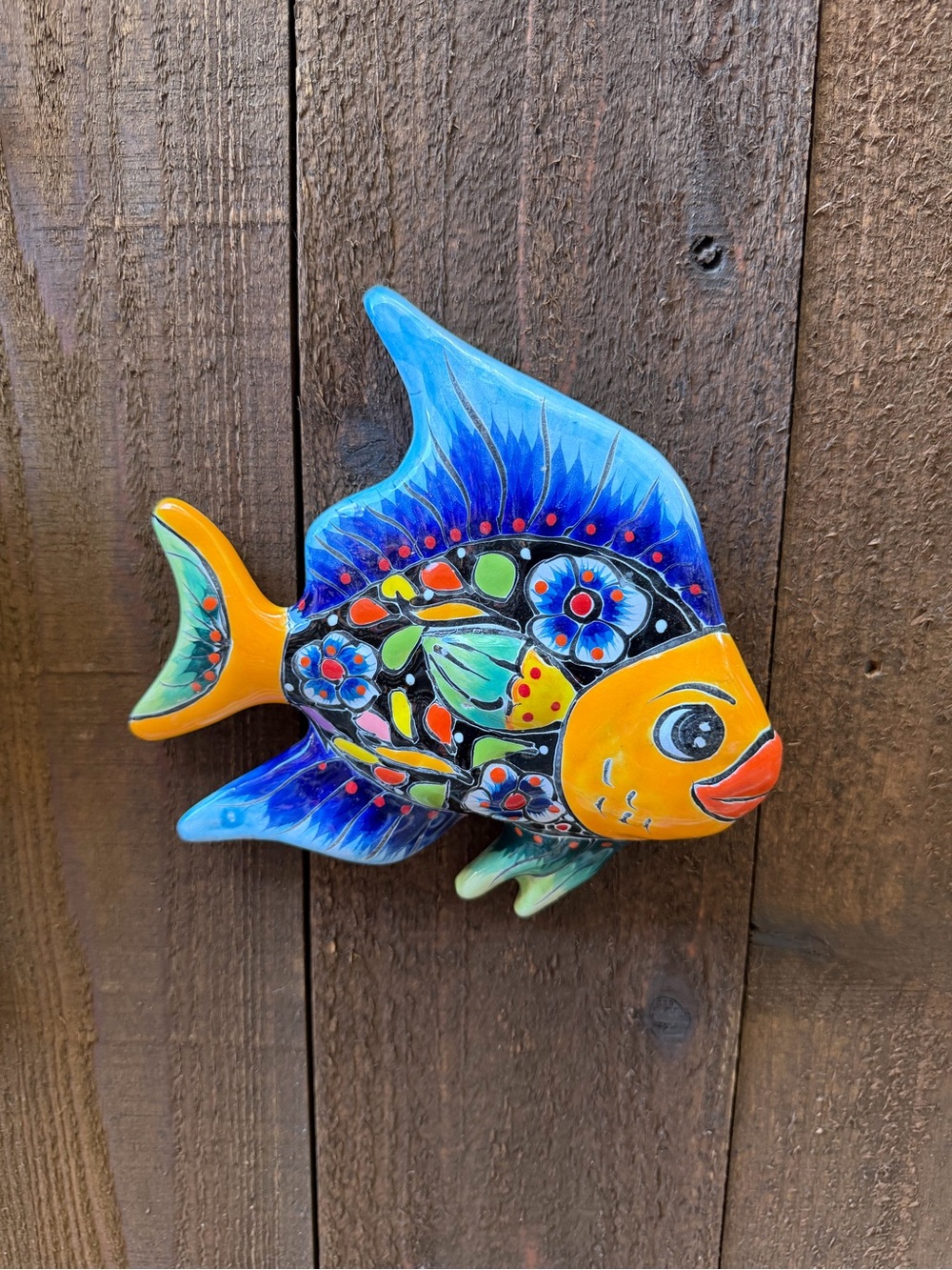 Hand-Painted Talavera Blue & Orange  Fish Wall Decor